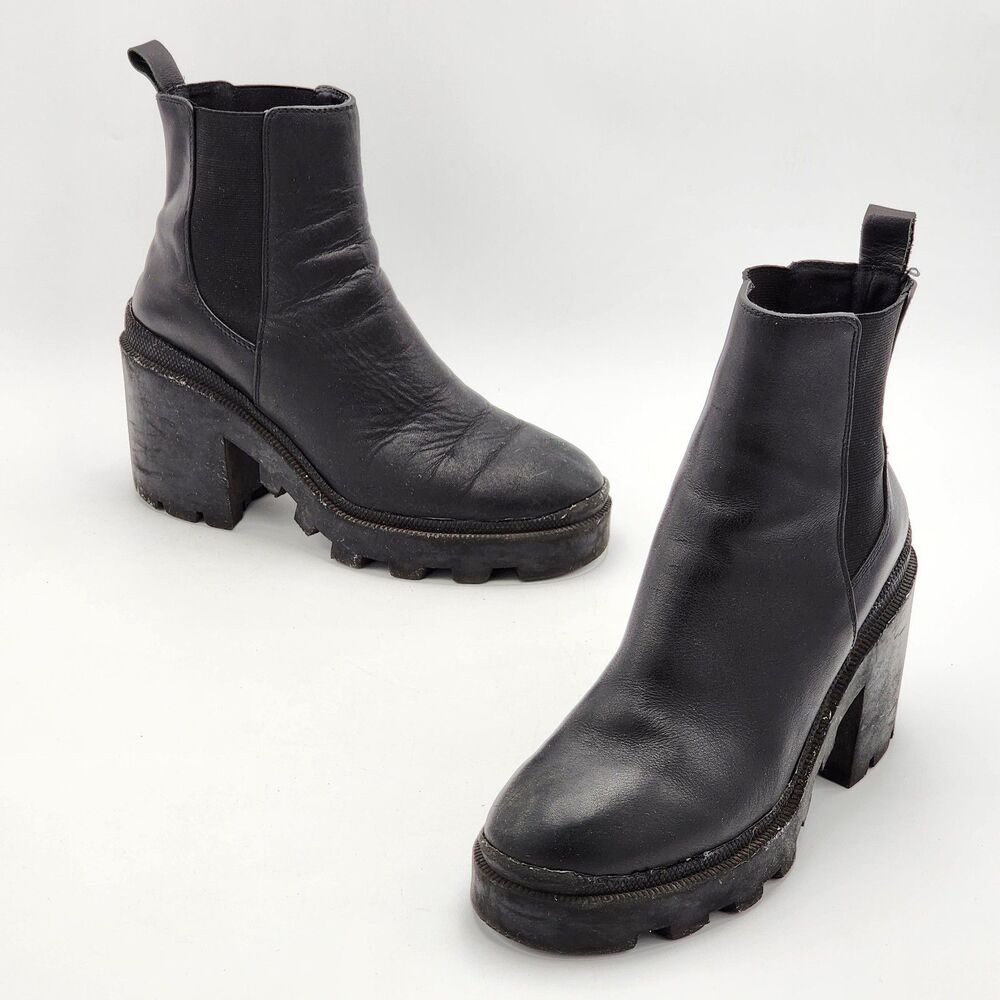 Steve Madden Roxie Chelsea Chunky Lug Sole Black Ankle Boots Size 9